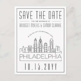 Postal Philly Boda | Estilizado Skyline Guardar la fecha