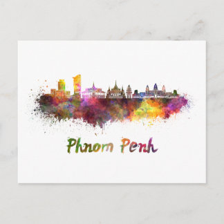 Postal Phnom Penh skyline in watercolor