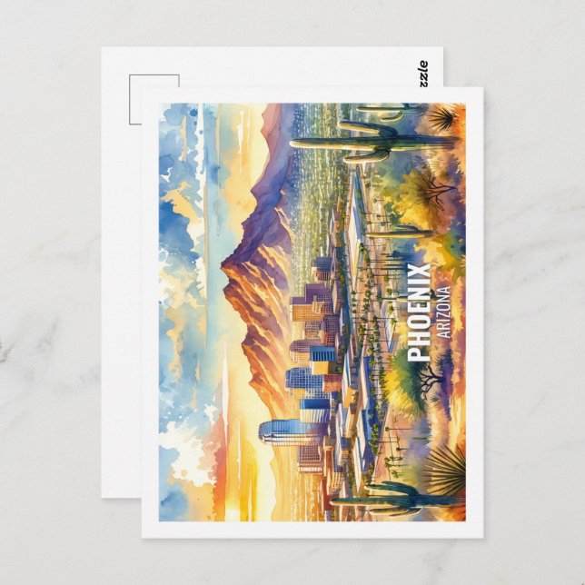 Postal Phoenix Arizona Estados Unidos Famosa Place acuare (Anverso / Reverso)