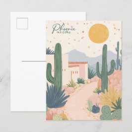 Postal Phoenix Arizona Gouache Paint Ilustracion Travel