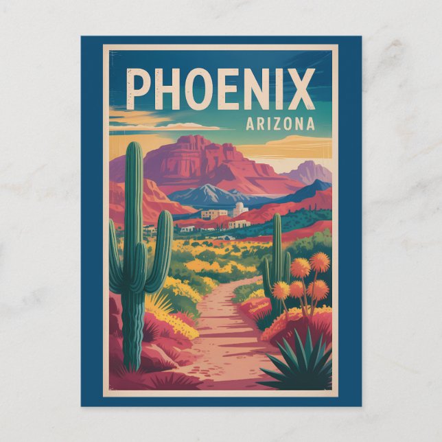 Postal Phoenix Arizona Illustration Travel Art Vintage (Anverso)