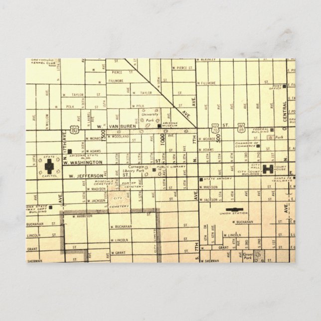Postal Phoenix, AZ Vintage Map (Anverso)
