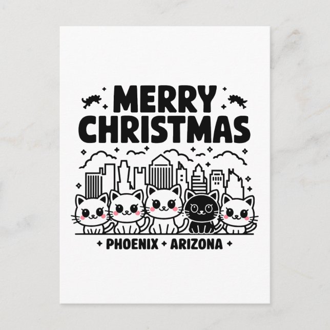 Postal Phoenix City Arizona Merry Christmas Cats USA (Anverso)