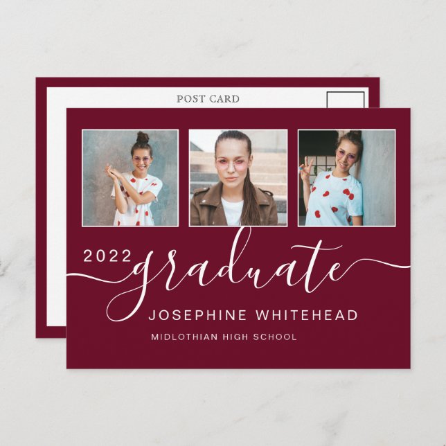 Postal Photo Collage Graduation Minimal Burgundy (Anverso / Reverso)