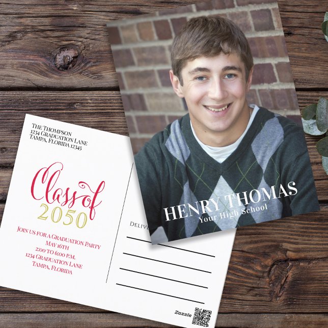 Postal Photo Graduate Modern Simple Minimalist Gold Red (Subido por el creador)