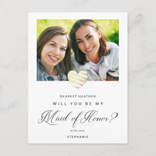 Postal Photo Will You Be My Maid of Honor White Heart