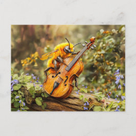 Postal Photorealistic Bumblebee Playing Double Bass 