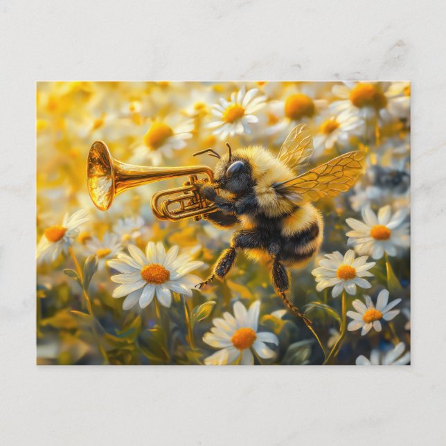 Postal Photorealistic Bumblebee Playing Trumpet in Front  (Anverso)