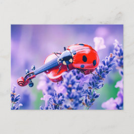 Postal Photorealistic Ladybug Playing Violin on Lavender