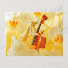 Postal Photorealistic Praying Mantis Playing Cello