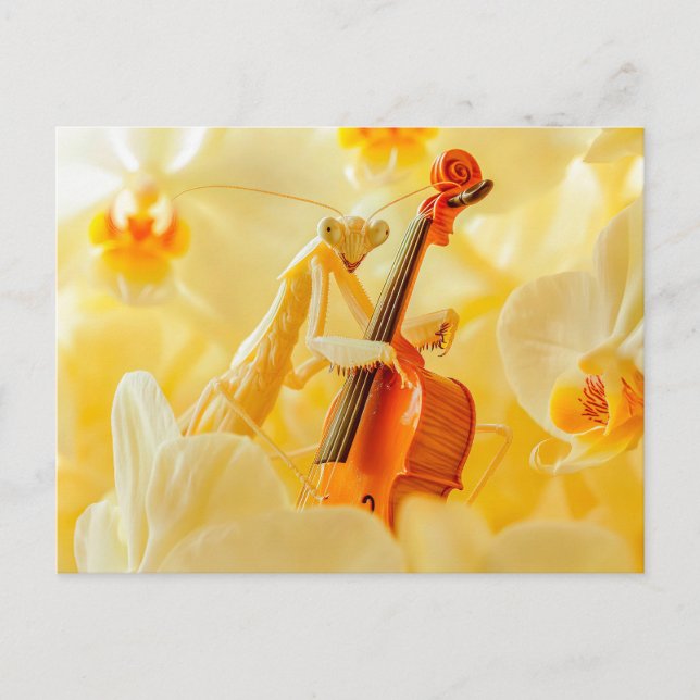 Postal Photorealistic Praying Mantis Playing Cello (Anverso)