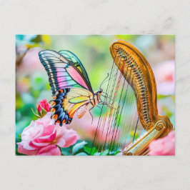 Postal Photorealistic Swallowtail Butterfly Playing Harp 