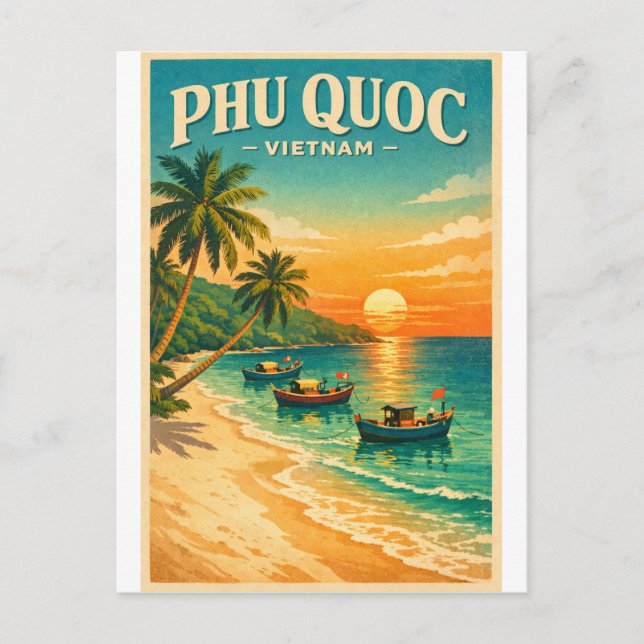 Postal Phu Quoc Island, Vietnam retro travel (Anverso)
