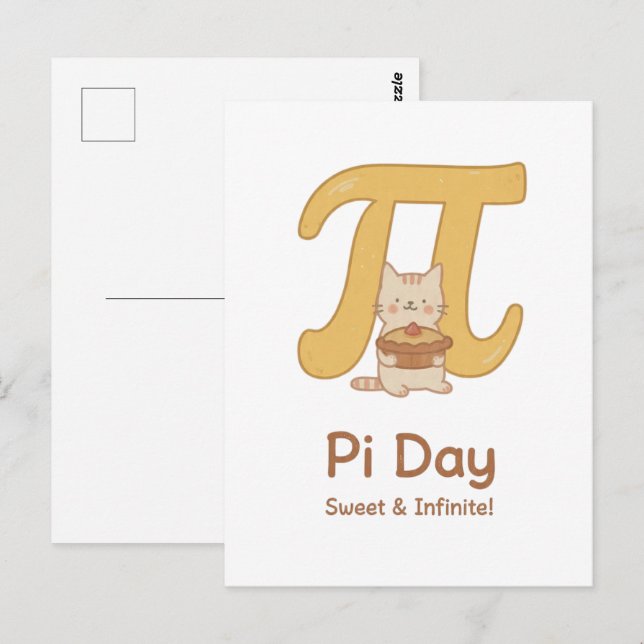 Postal Pi Day Cute Cat Postcard – Sweet & Infinite | Math (Anverso / Reverso)