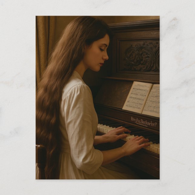 Postal Pianista femenina vintage (Anverso)