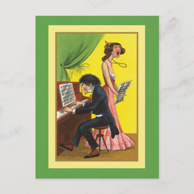 Postal Pianista y cantante divertida (Anverso)