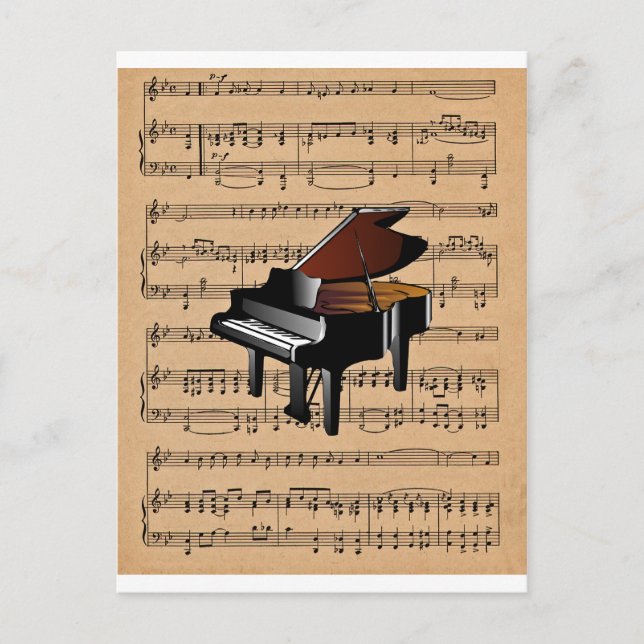 Postal Piano ~ Con Fondo De Música De Hoja (Anverso)