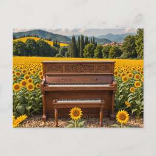 Postal Piano en los girasoles