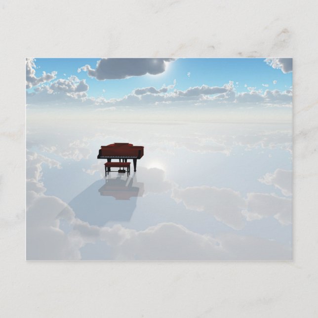 Postal Piano en un paisaje blanco dramático (Anverso)