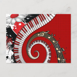Postal Piano Keys Music Notes Grunge Floral Swirls