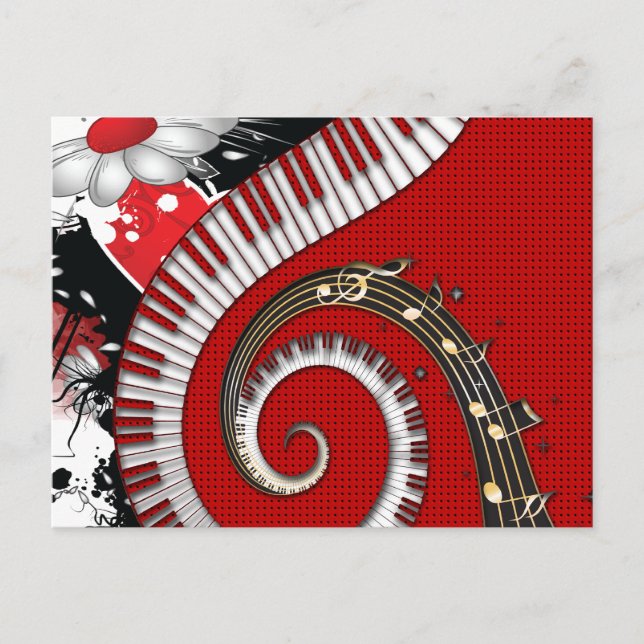 Postal Piano Keys Music Notes Grunge Floral Swirls (Anverso)