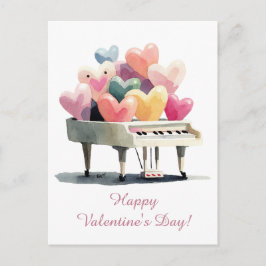 Postal Piano of Love Hearts Valentine's Day