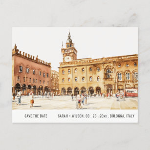 Postal Piazza Bologna Italiana acuarela Guardar la fecha