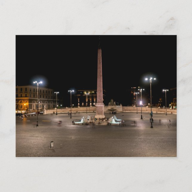 Postal Piazza del Popolo por la noche - Roma, Italia (Anverso)