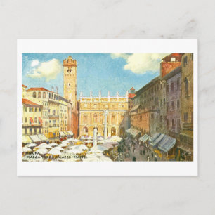 Postal Piazza Erbe vintage en Verona, Italia,