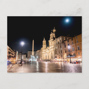 Postal Piazza Navona de noche bajo luna llena - Roma