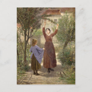 Postal Picando cerezas