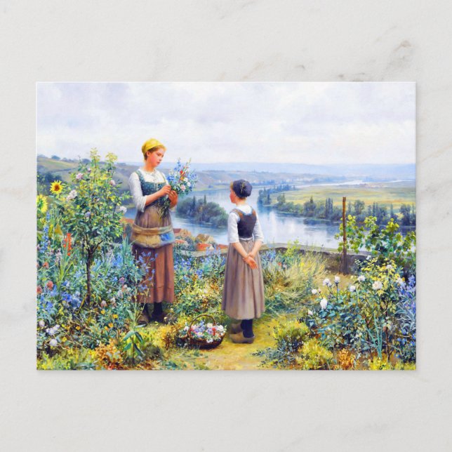 Postal Picando flores por Daniel Ridgway Knight (Anverso)