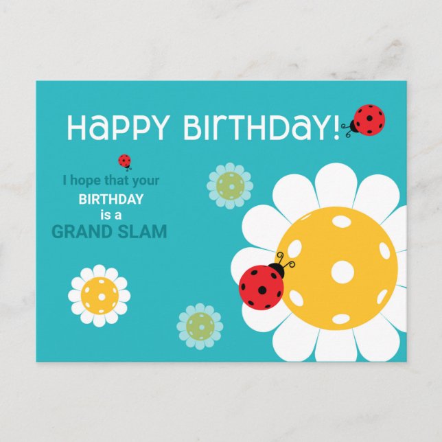 Postal Pickleball Feliz cumpleaños Personalizable Turques (Anverso)