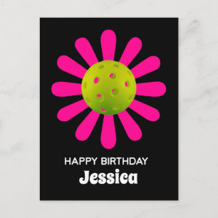 Postal Pickleball Happy Birday Cute Black Personalizable