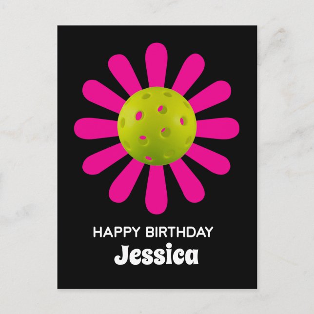 Postal Pickleball Happy Birday Cute Black Personalizable (Anverso)
