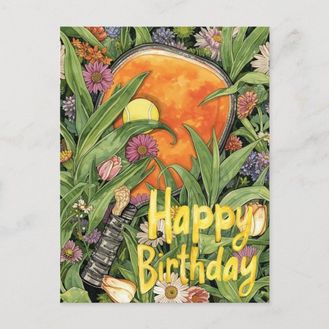 Postal Pickleball with flowers  themed Birthday  (Anverso)