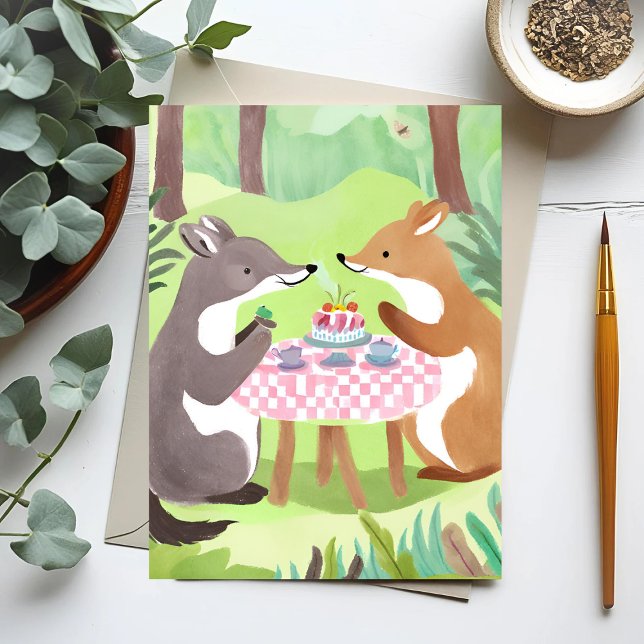 Postal Picnic de animales del bosque | Whimsical Cuta acu (Subido por el creador)