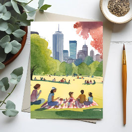 Postal Pícnic en Boston Common | Pintura de Acuarela de V