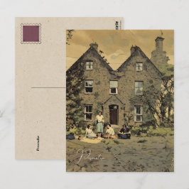 Postal Pícnic Familiar Antigua Casa de Campo Foto Vintage