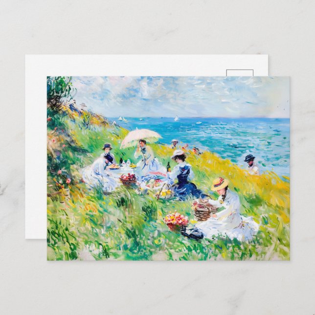 Postal Picnic junto al mar - Obra impresionista (Anverso / Reverso)