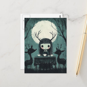 Postal Pícnic pagano adorable bajo la luna llena con cier
