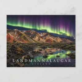 Postal Picos altos de Landmannalaugar Islandia Aurora