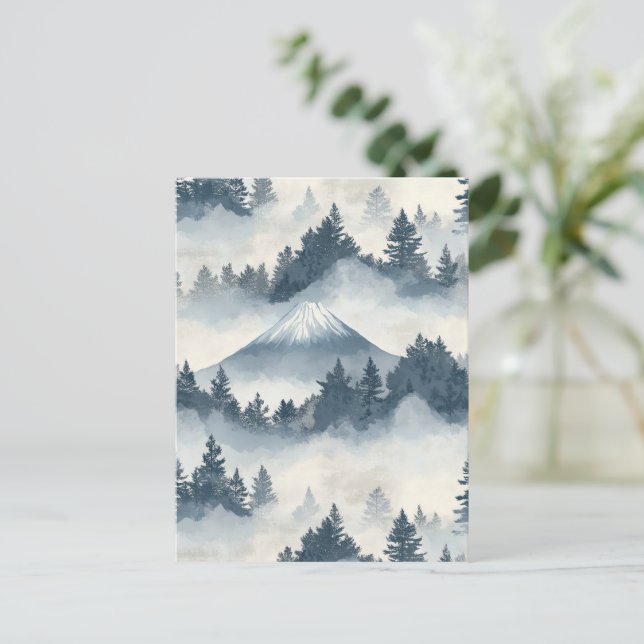 Postal Picos de Montañas Nevadas Suaves - Azul Blanco (Anverso de pie)