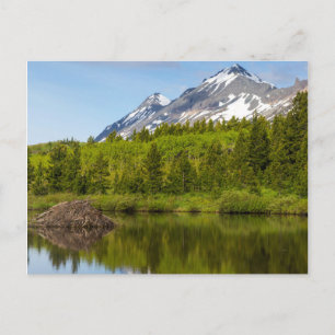 Postal Picos de montañas reflejados en una laguna de cast
