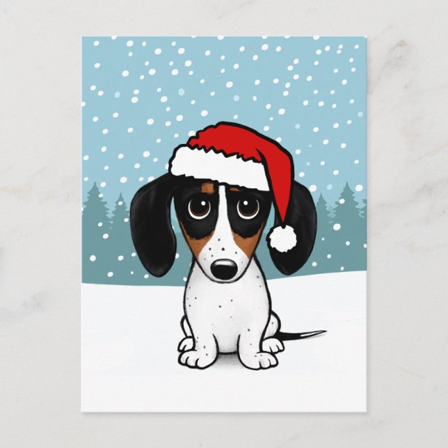 Postal Piebald Dachshund Holiday Personalizado de Perro W (Anverso)