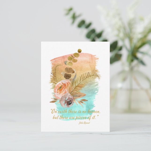 Postal Pieces of Heaven Quote Boho Flowers  (Anverso de pie)