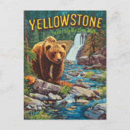Postal Piedra amarilla retro - Oso y agua grizzly