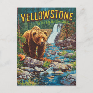Postal Piedra amarilla retro - Oso y agua grizzly