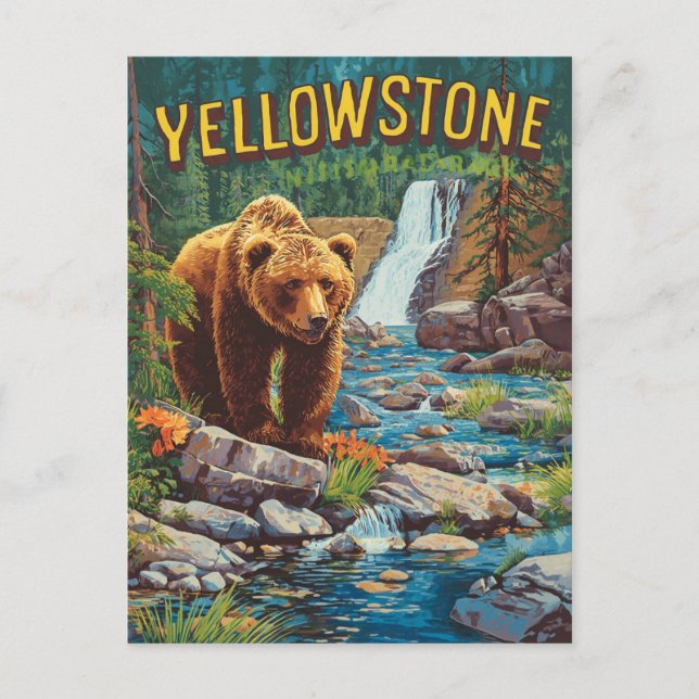 Postal Piedra amarilla retro - Oso y agua grizzly (Anverso)