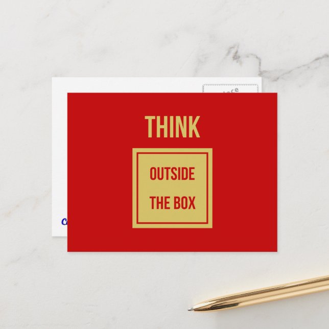 Postal Piensa fuera de la caja cita en rojo (Anverso/Reverso In Situ)